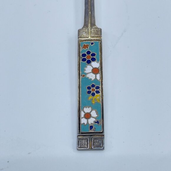 vintage hany cloisonné silver plated dessert spoons set of 6 made in korea - Picture 4 of 8